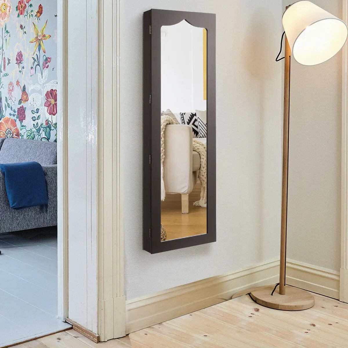 5 LEDs Jewelry Armoire Wall Mounted / Door Hanging Mirror, photo 3 of 10