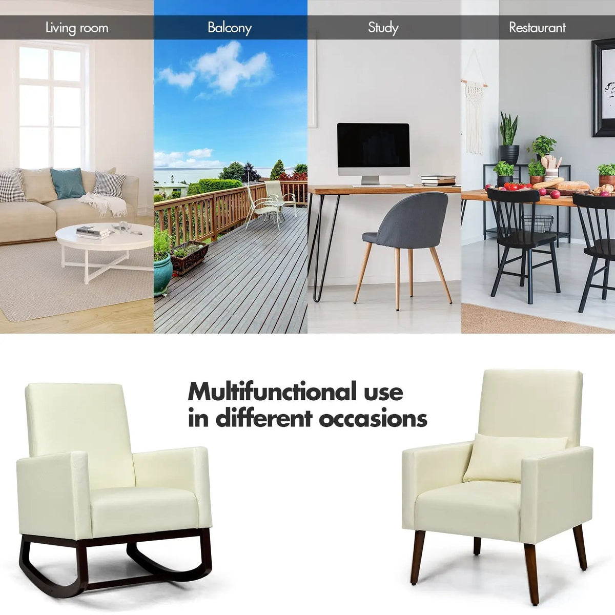 2-in-1 Fabric Upholstered Rocking Chair with Pillow, photo 6 of 9