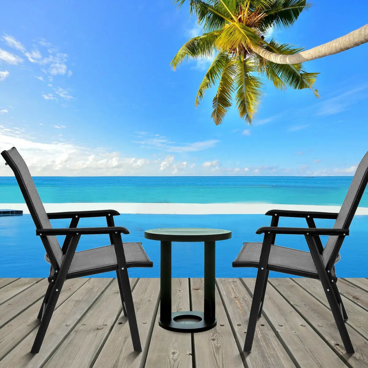 Set of 2 Outdoor Patio Folding Chairs-Gray by DirectDeals
