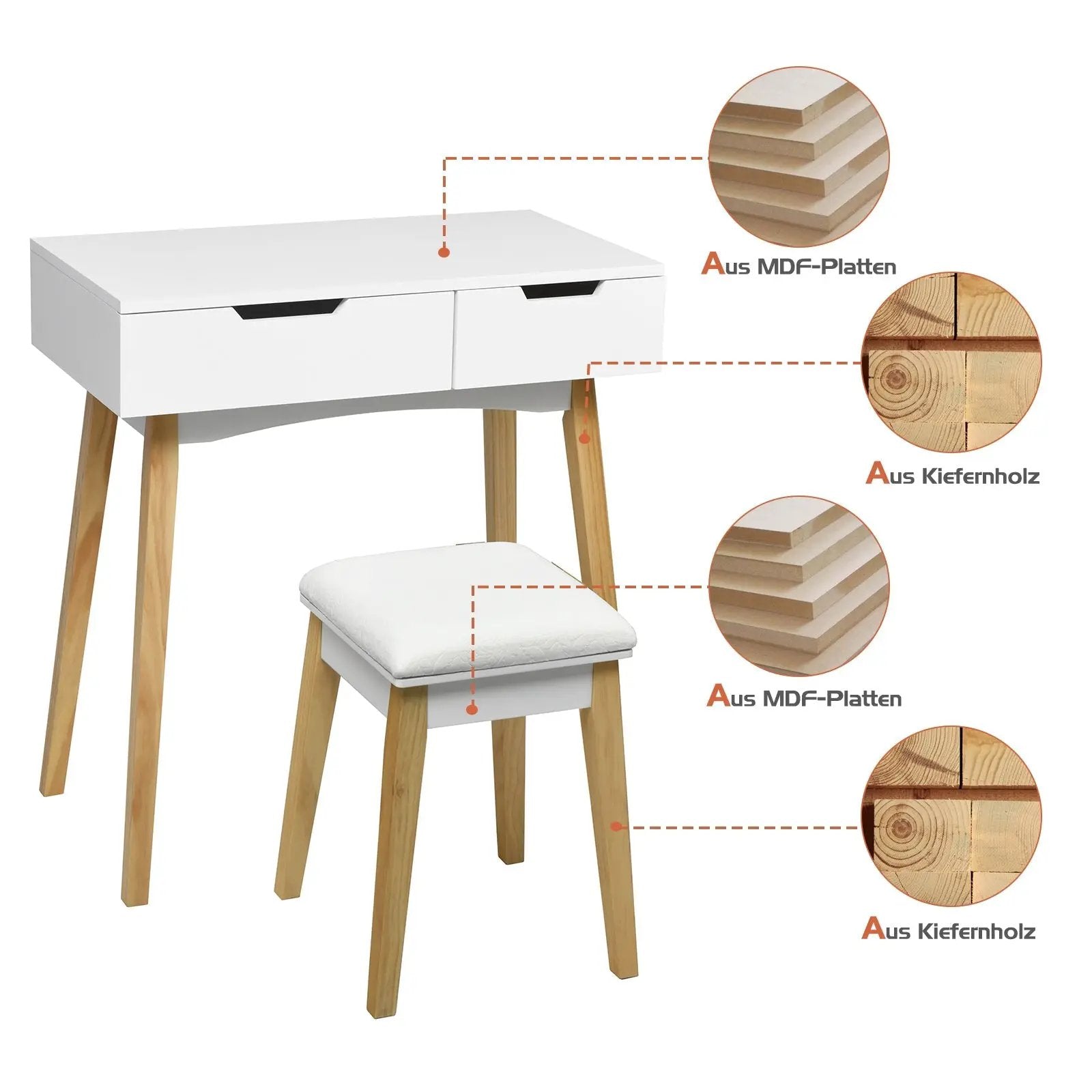 Wooden Vanity Table with Flip Top Mirror and Cushioned Stool by DirectDeals