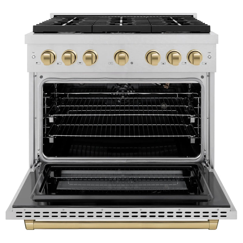 ZLINE 36 " Gas Range with Convection Oven Stainless Steel, Champagne Bronze , SGRSZ-36-CB by Farmhouse Kitchen and Bath