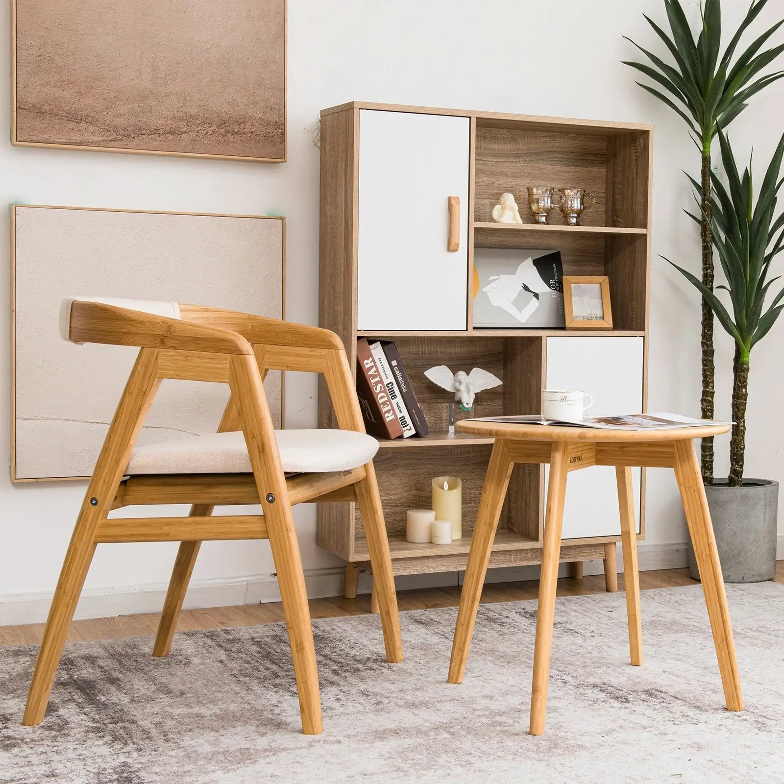 Natural Modern Stylish Bamboo Round End Table with 20 Inch Round Tabletop-Natural by DirectDeals