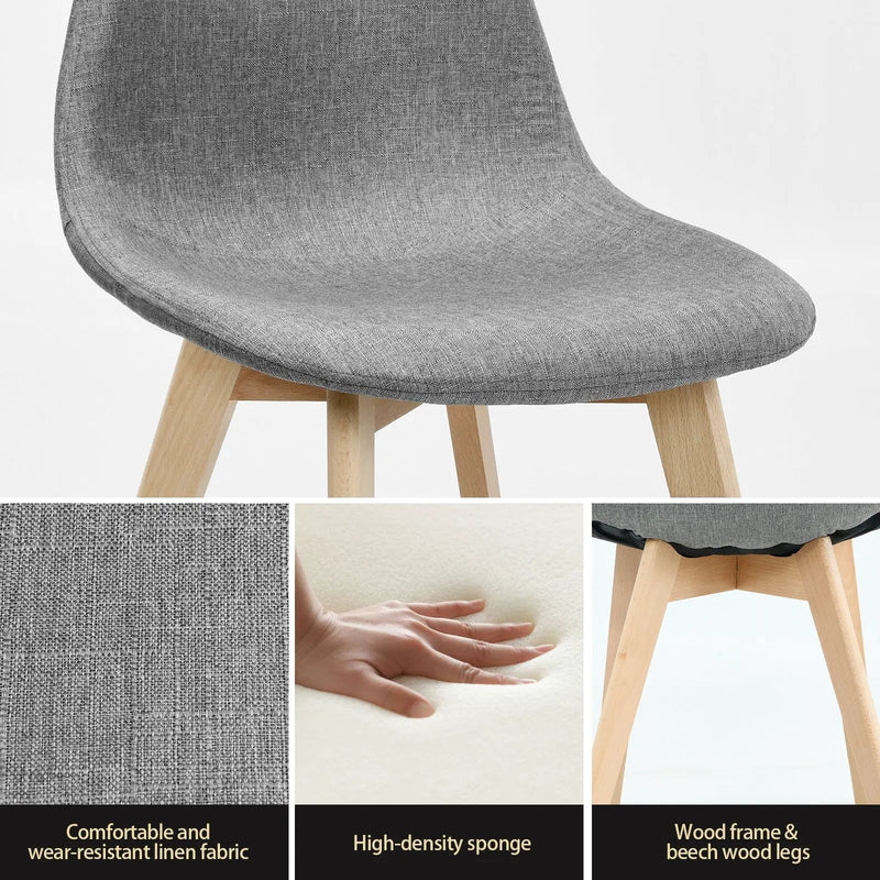 2 Pieces Modern Dining Chair Set with Wood Legs and Fabric Cushion Seat by DirectDeals