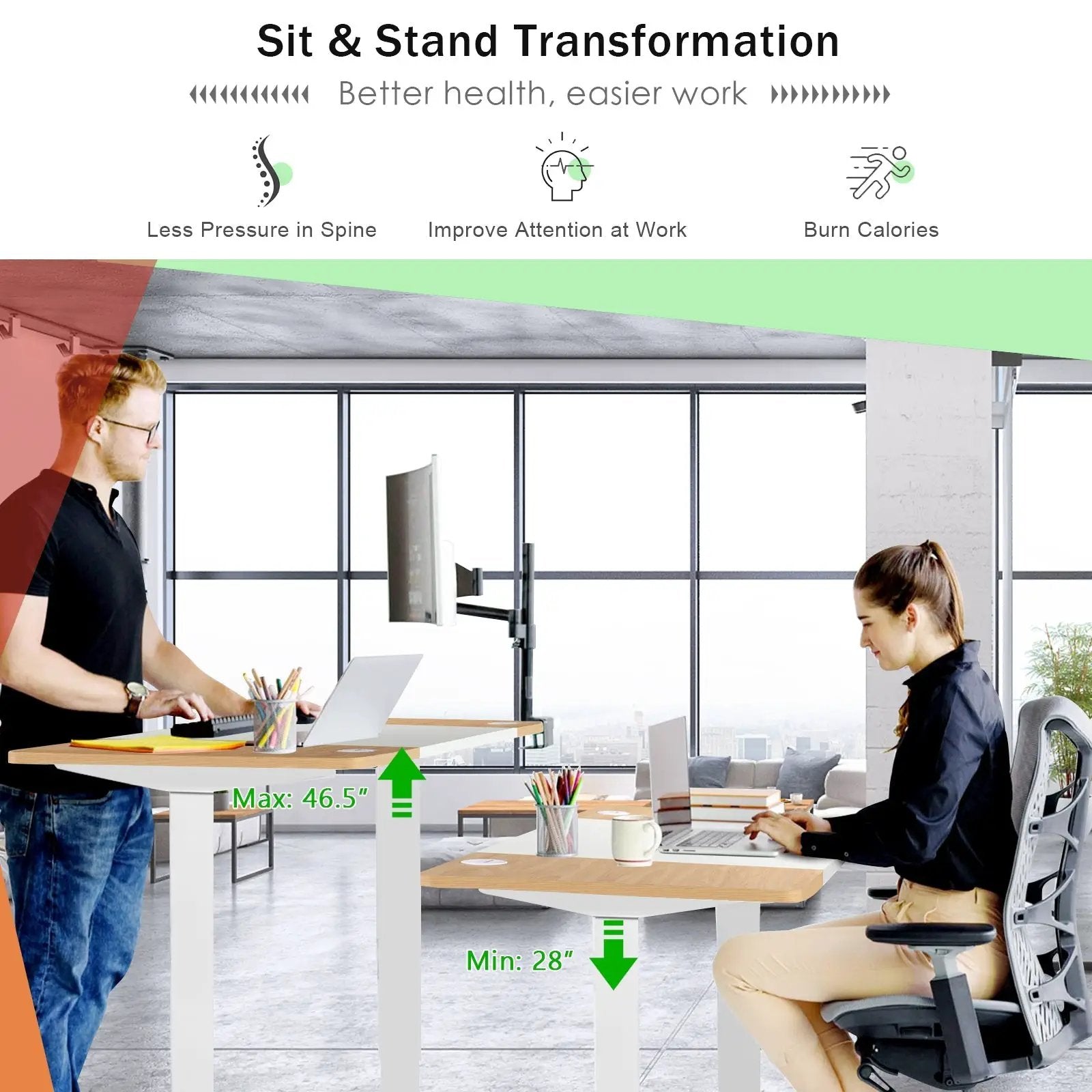 55 x 28 Inch Electric Adjustable Sit to Stand Desk with USB Port-Natural by DirectDeals