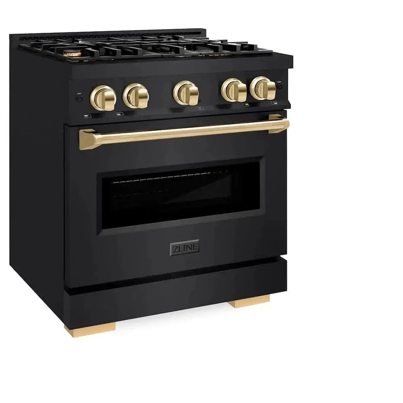 ZLINE 30" Classic Gas Range, Convection Gas Oven Black Stainless Steel, Gold CGRBZ-30-G by Farmhouse Kitchen and Bath