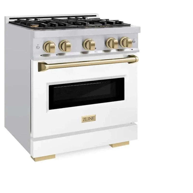 ZLINE 30" Dual Fuel Range, Gas Cooktop, Electric Convection Oven Stainless Steel, White Matte Champagne Bronze CDRZ-WM-30-CB by Farmhouse Kitchen and Bath