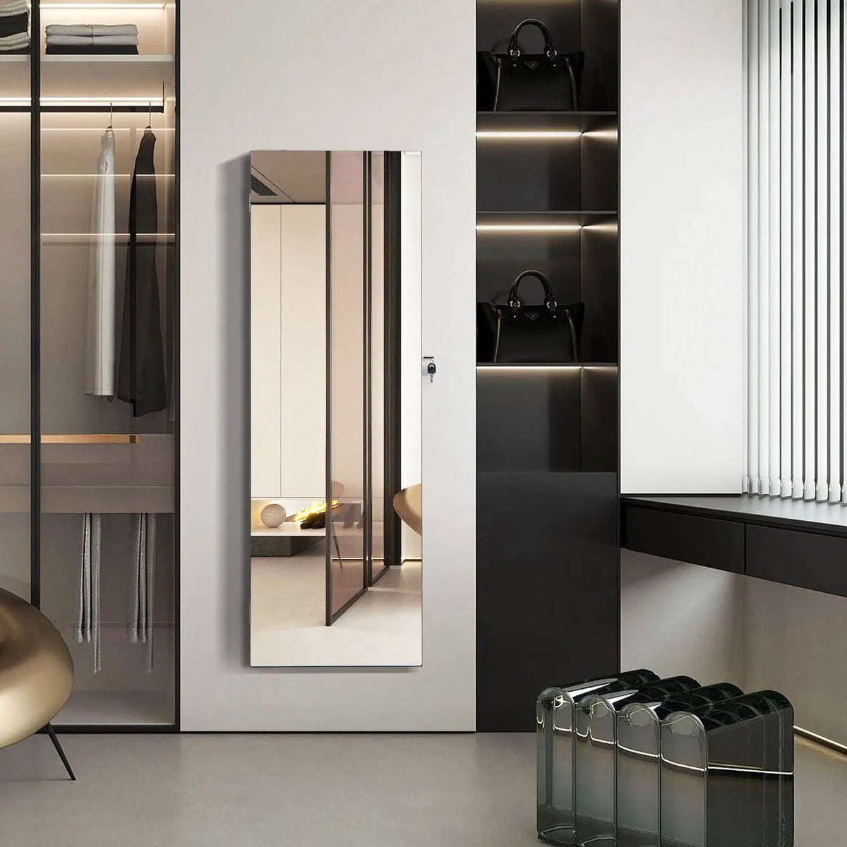 Lockable Storage Jewelry Cabinet with Frameless Mirror, photo 5 of 16