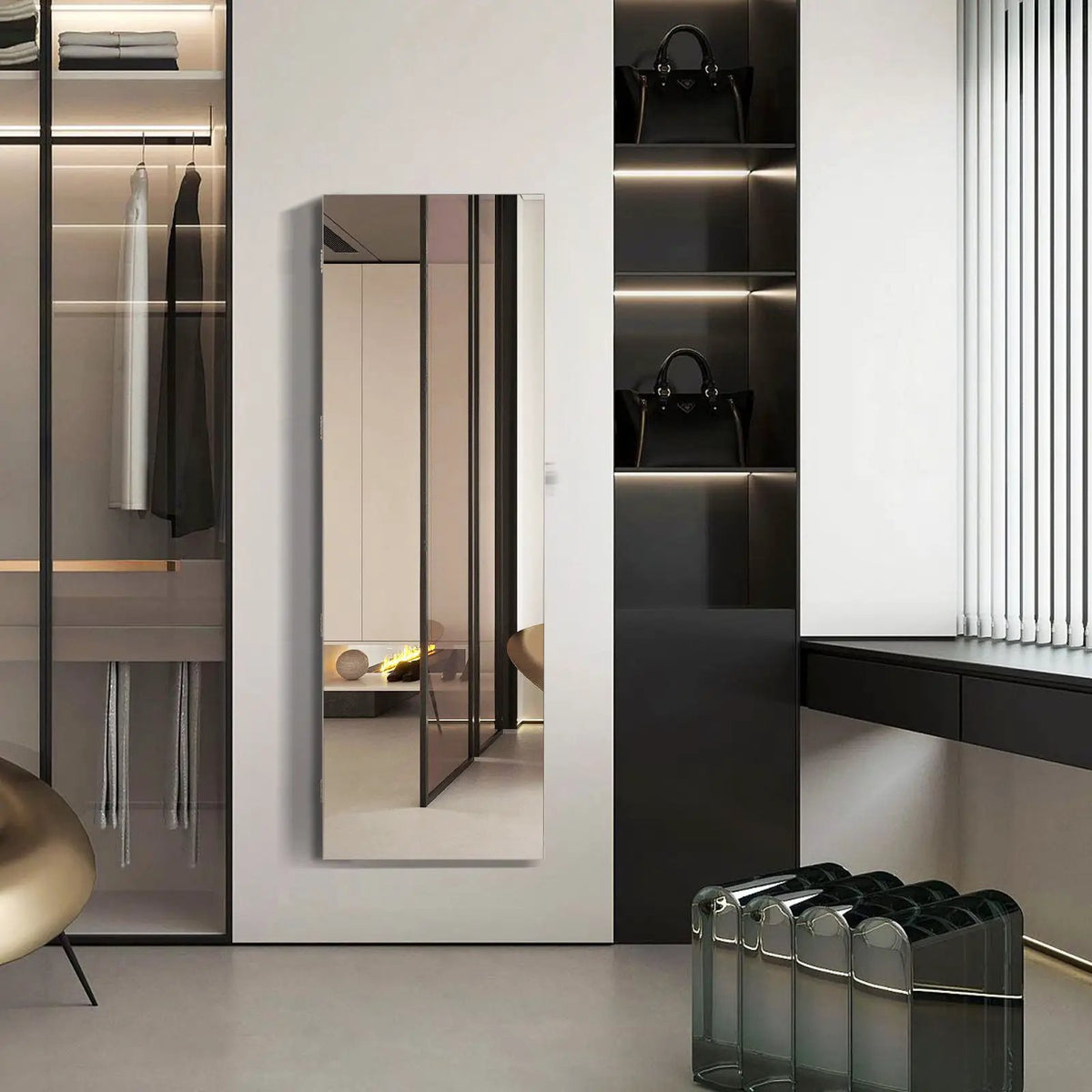 Lockable Storage Jewelry Cabinet with Frameless Mirror, photo 6 of 16