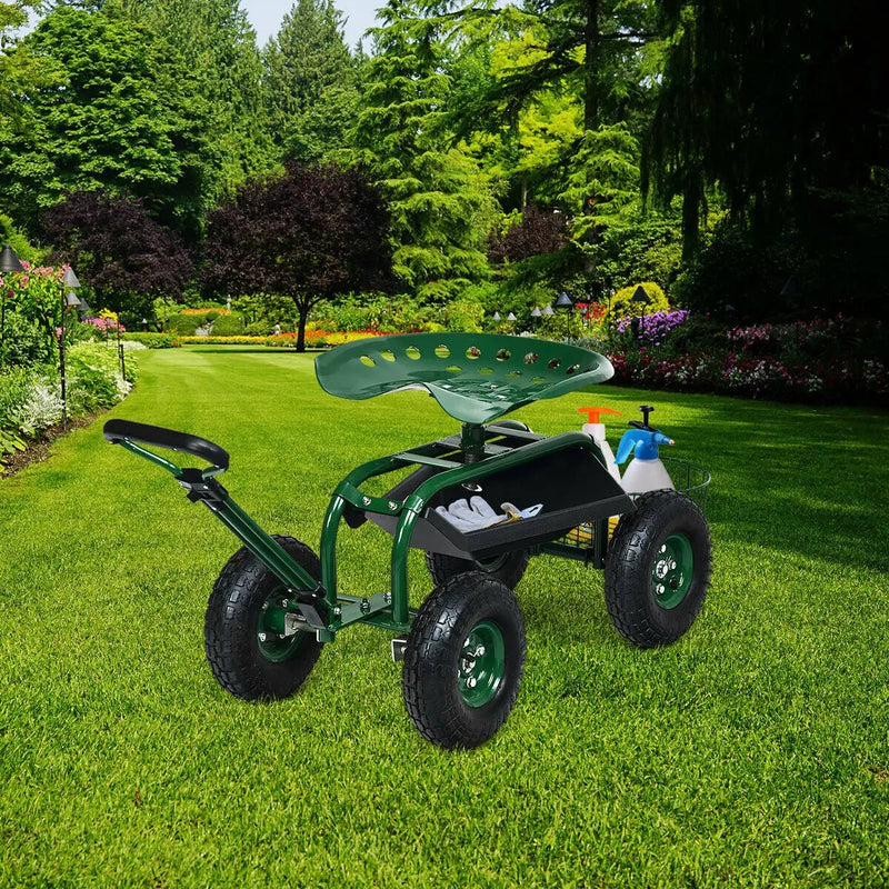 Heavy Duty Garden Cart with Tool Tray and 360 Swivel Seat by DirectDeals