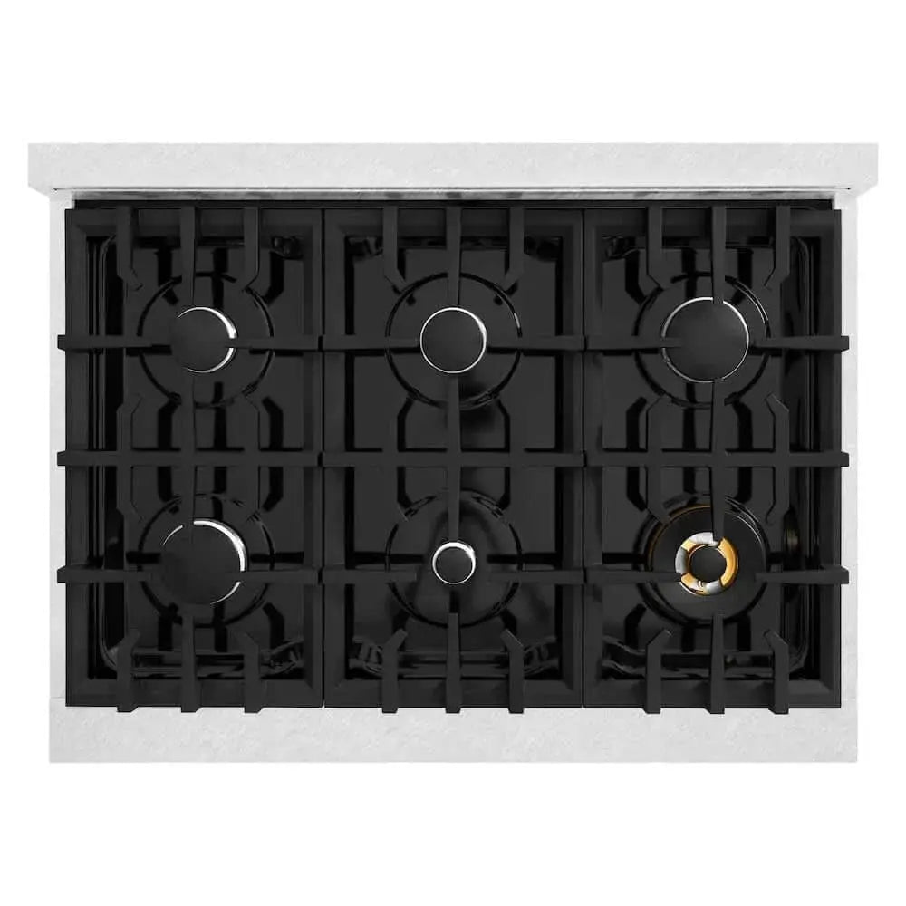 ZLINE 36" Select Gas Range Convection Gas Oven DuraSnow® Stainless Steel Black Matte Door HGRS-BLM-36 by Farmhouse Kitchen and Bath