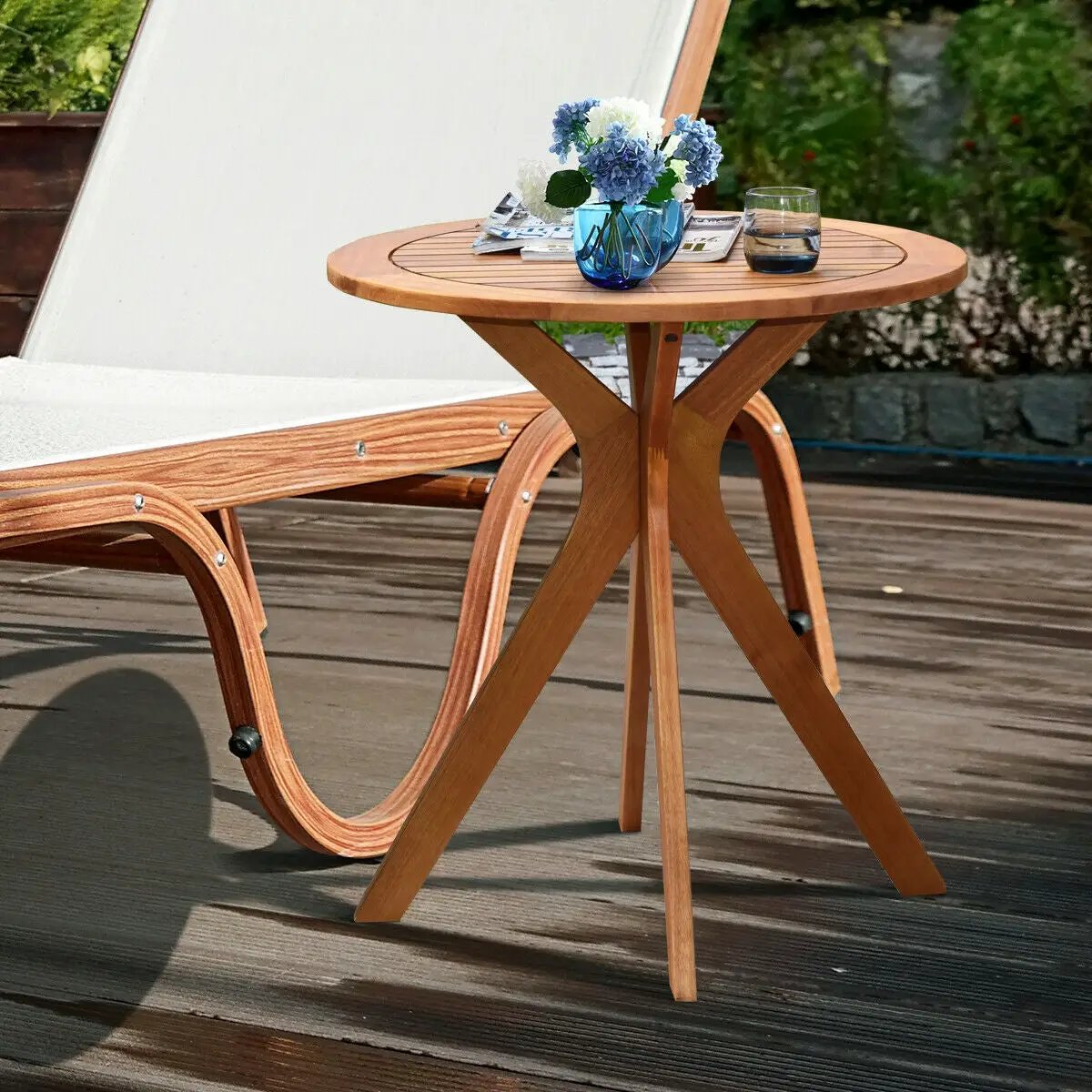 27 InchOutdoor Round Solid Wood Coffee Side Bistro Table by DirectDeals