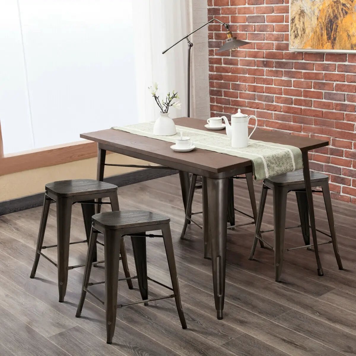 Set of 4 Industrial Metal Counter Stool Dining Chairs with Removable Backrests, photo 3 of 16