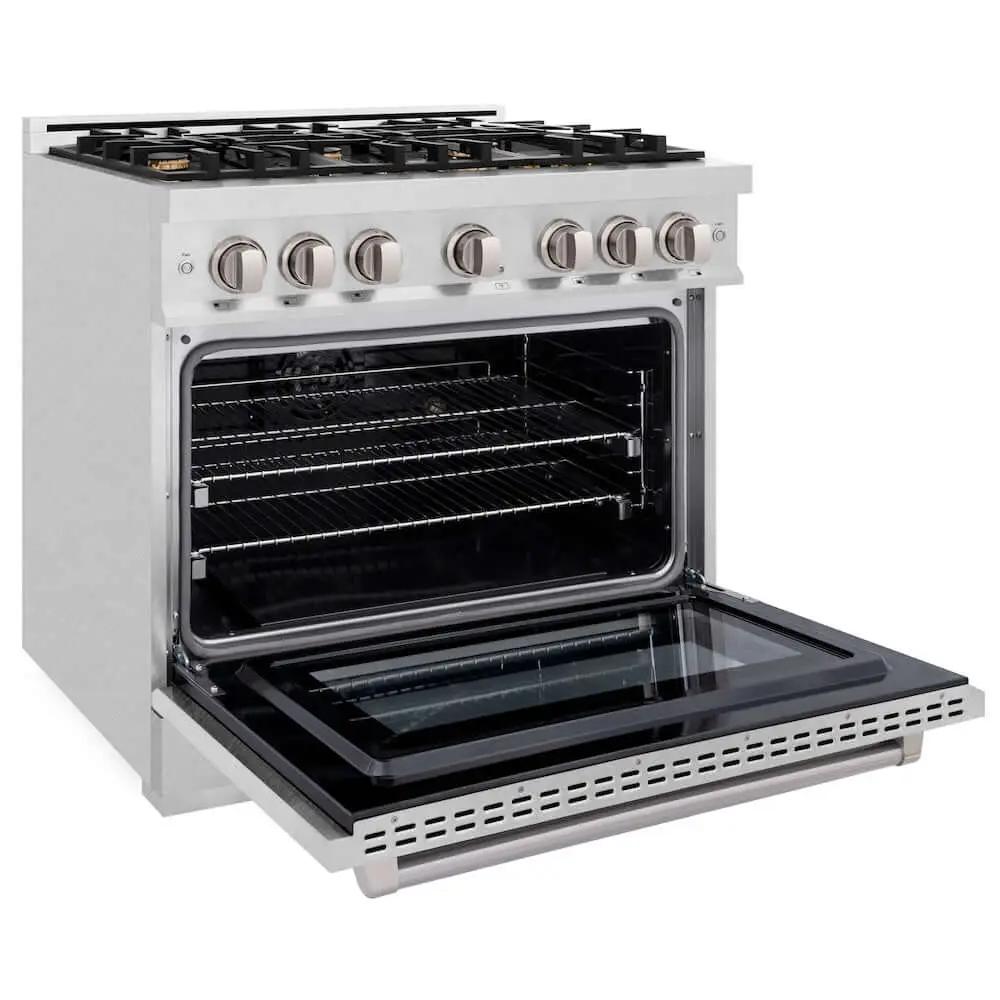 ZLINE 36" Select Dual Fuel Range Gas Cooktop Electric Convection Oven DuraSnow® Stainless Steel Brass Burners HDRS-BR-36 by Farmhouse Kitchen and Bath