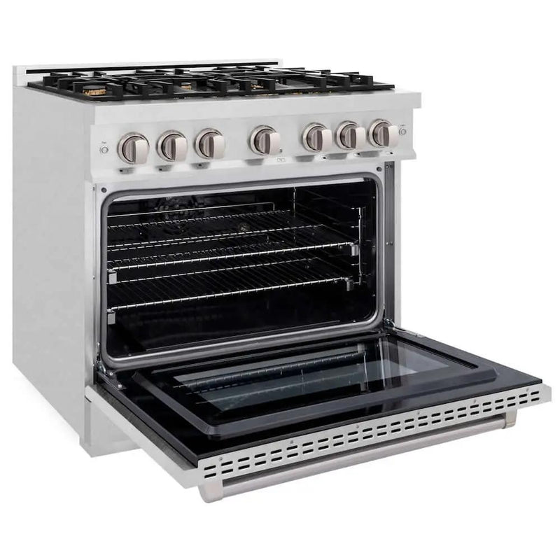 ZLINE 36" Select Dual Fuel Range Gas Cooktop Electric Convection Oven DuraSnow® Stainless Steel Brass Burners HDRS-BR-36 by Farmhouse Kitchen and Bath