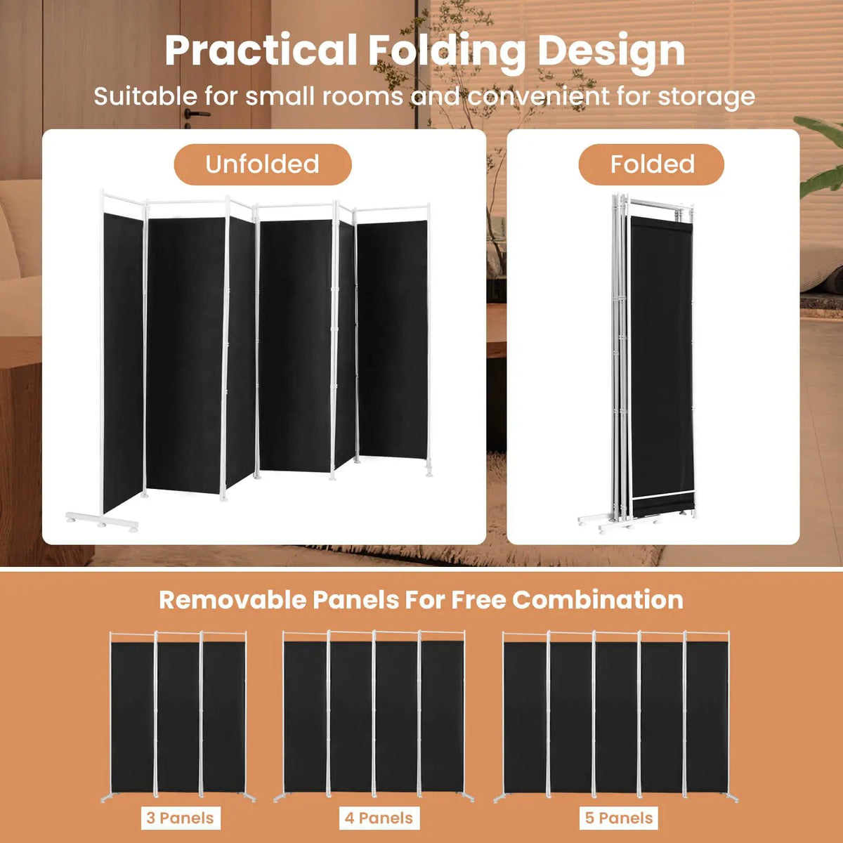 6-Panel Room Divider Folding Privacy Screen, photo 5 of 10