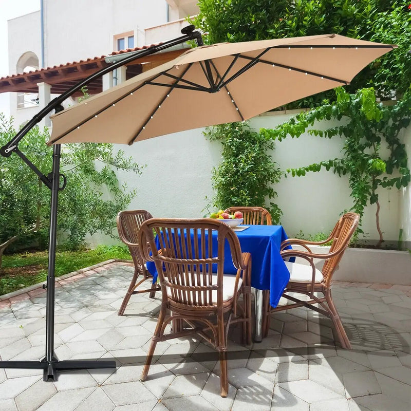 10 Feet 360° Rotation Solar Powered LED Patio Offset Umbrella without Weight Base-Gray by DirectDeals
