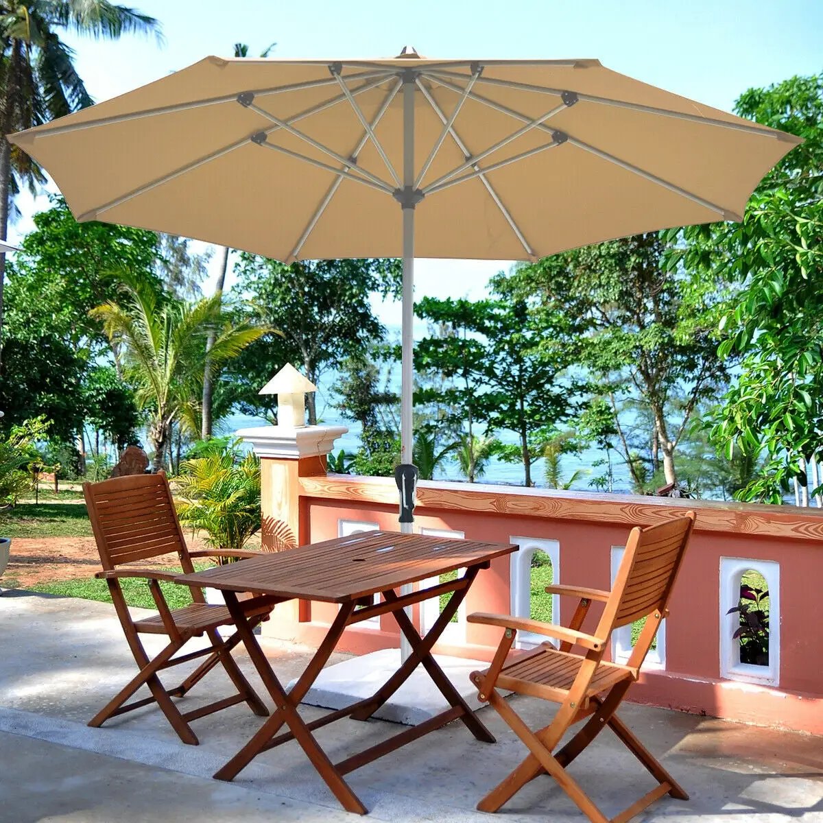 9 Feet Patio Outdoor Market Umbrella with Aluminum Pole without Weight Base, photo 14 of 17