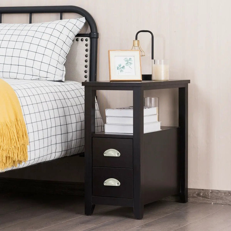 End Table Wooden with 2 Drawers and Shelf Bedside Table by DirectDeals