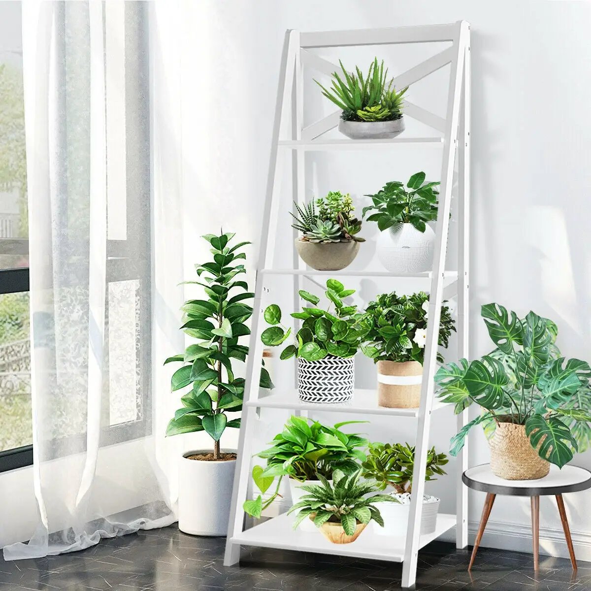 2 Pieces 4-Tier Wood Display Storage Bookshelf Set by DirectDeals