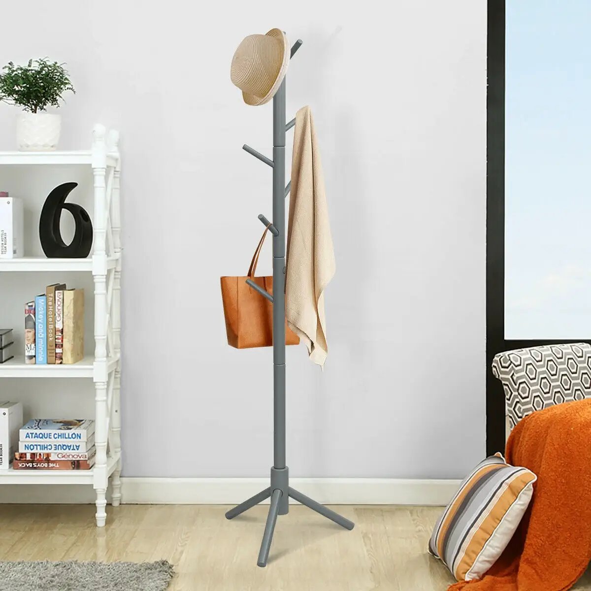 2 Heights Wooden Coat Rack with 8 Hooks by DirectDeals