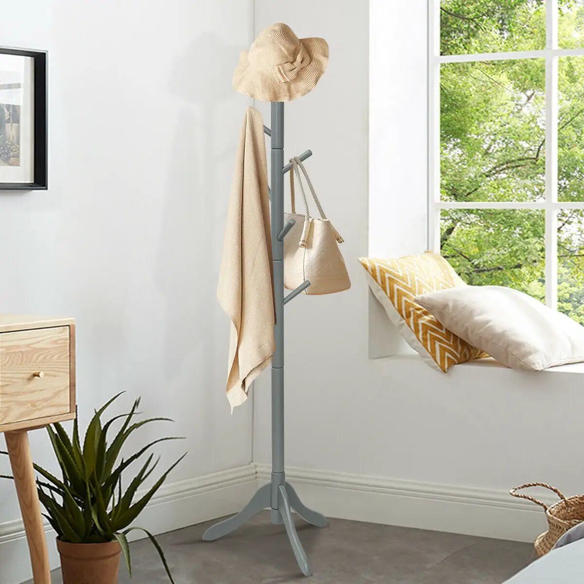 Adjustable Wooden Tree Coat Rack with 8 Hooks, photo 8 of 10