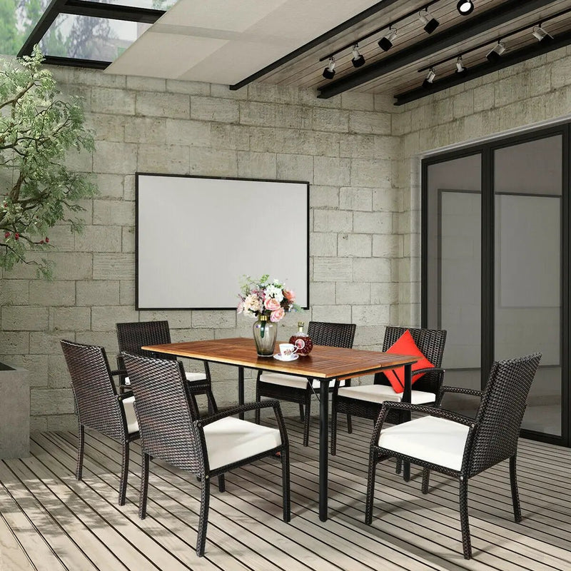 7Pcs Patio Rattan Cushioned Dining Set with Umbrella Hole by DirectDeals