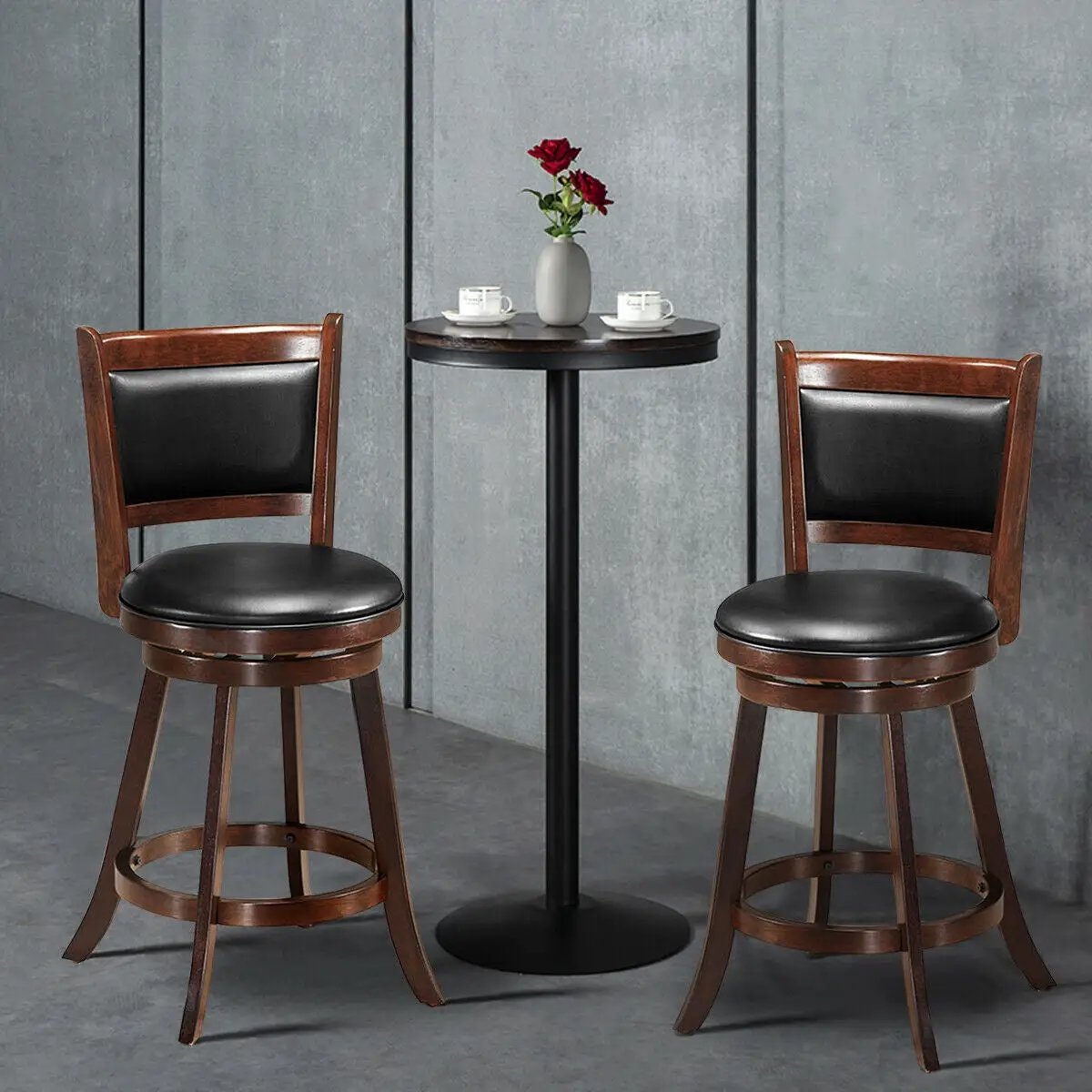 29 Inch Swivel Bar Height Stool Wooden Upholstered Dining Chair by DirectDeals
