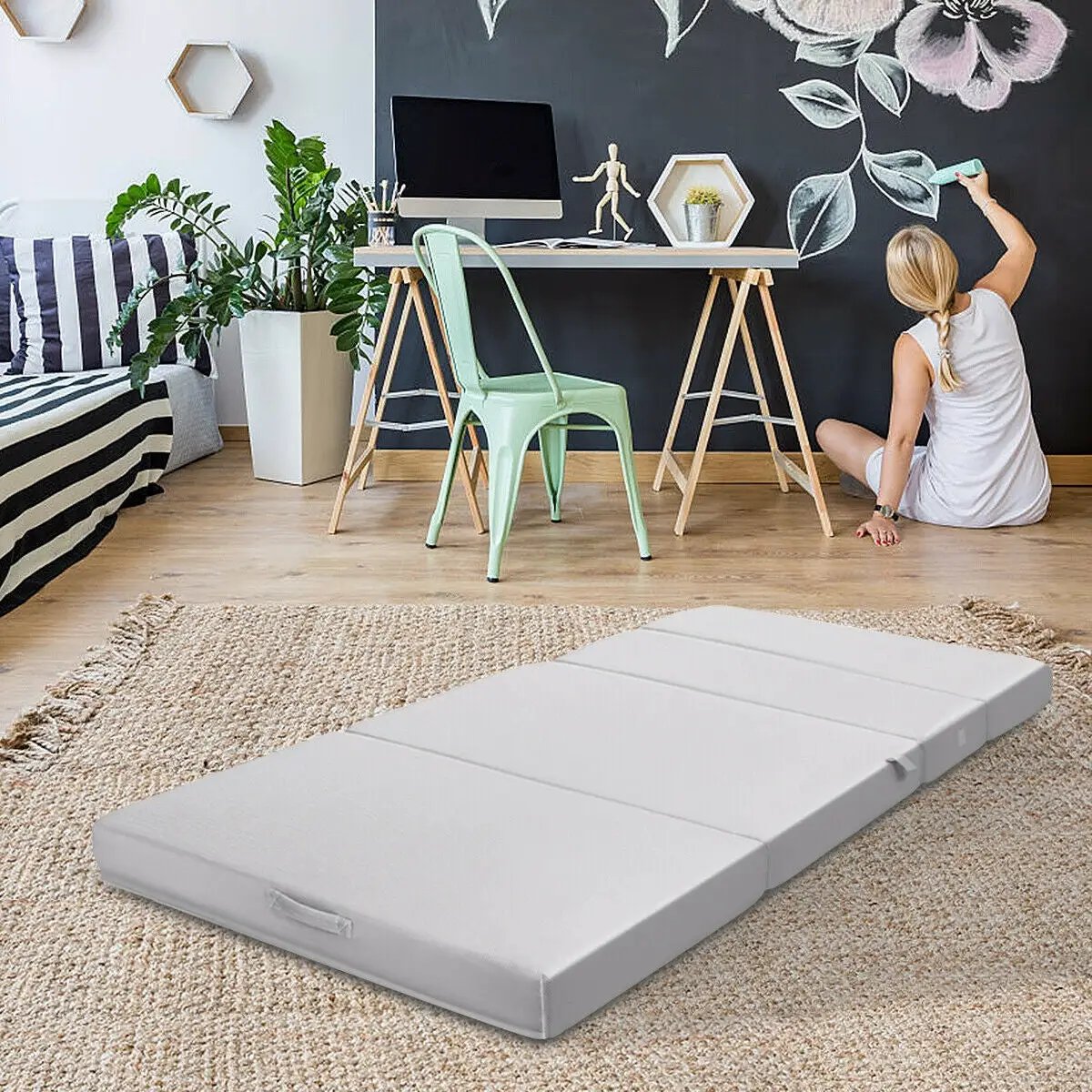 4 Inch Folding Sofa Bed Foam Mattress with Handles, photo 2 of 10