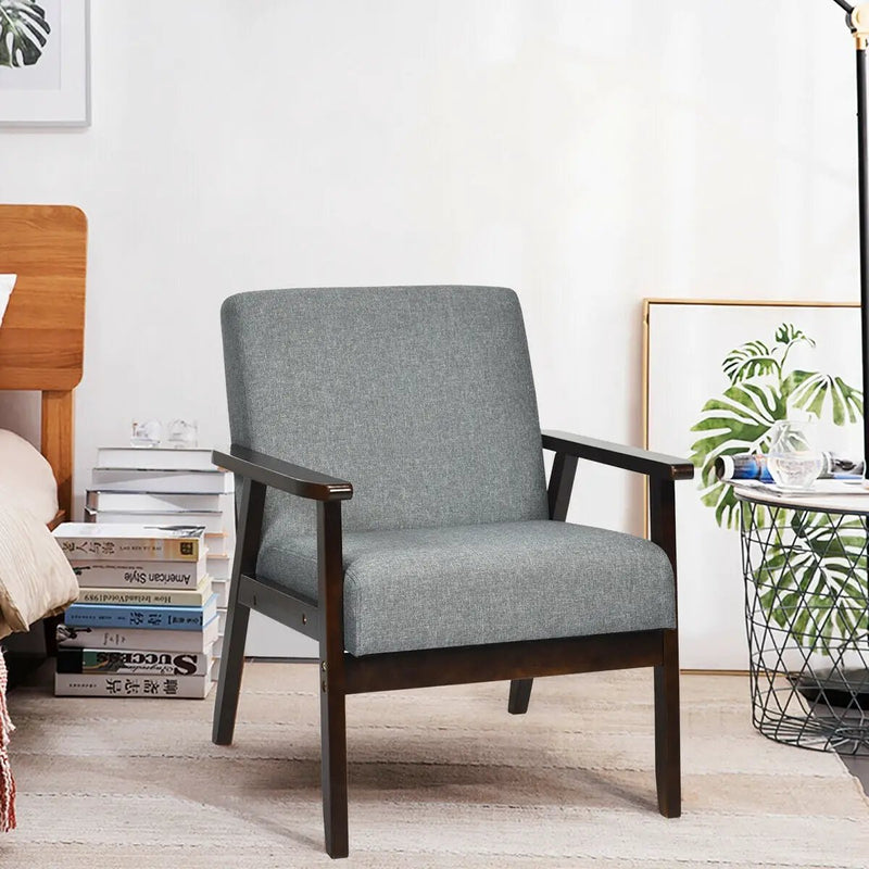 Solid Rubber Wood Fabric Accent Armchair by DirectDeals