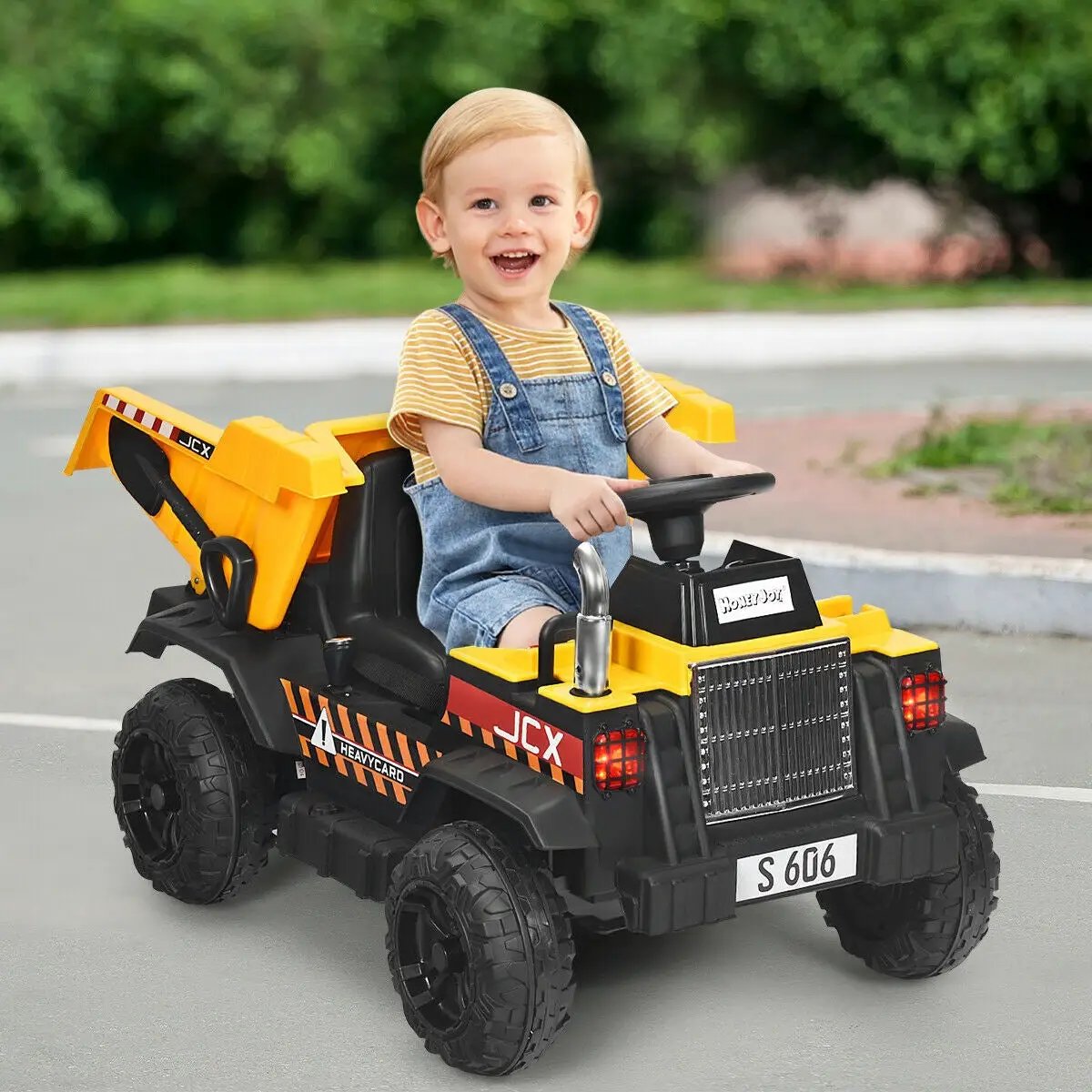 12V Battery Kids Ride On Dump Truck with Electric Bucket and Dump Bed-Yellow by DirectDeals
