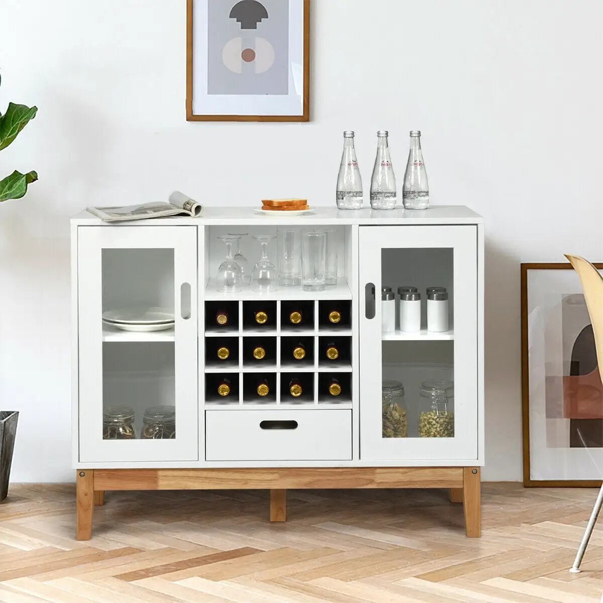 Wood Wine Storage Cabinet Sideboard Console Buffet Server-White by DirectDeals