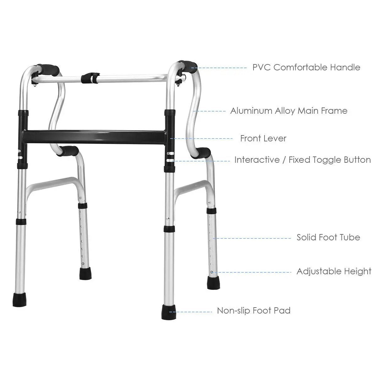 One-Button Folding Aluminum Walking Frame Walker by DirectDeals