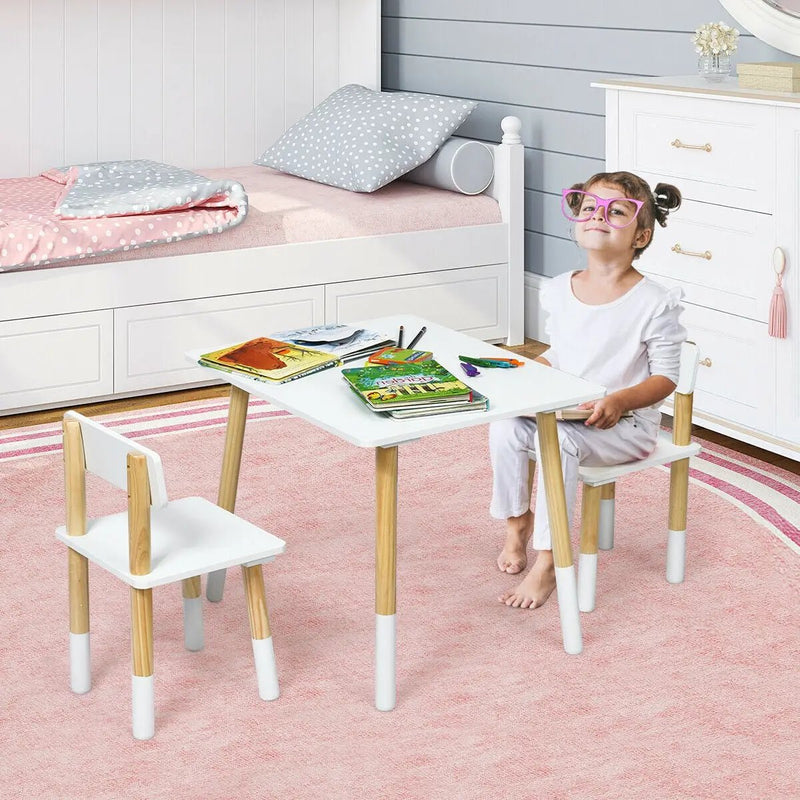 Kids Wooden Table and 2 Chairs Set-White by DirectDeals