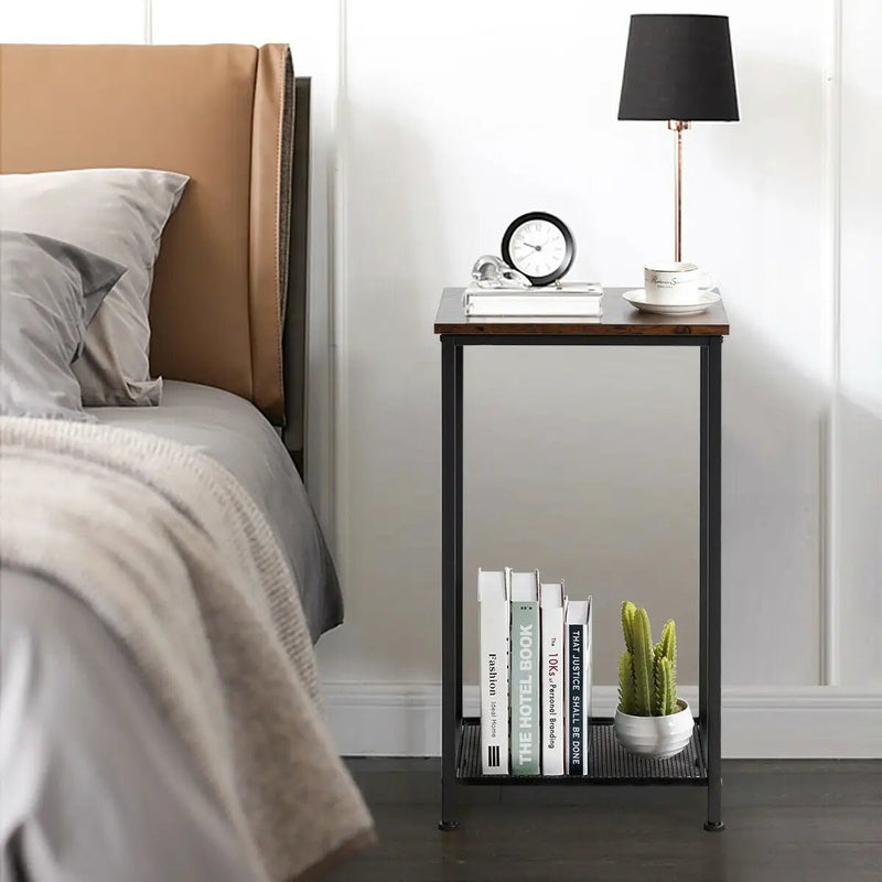 2-Tier Industrial End Table with Metal Mesh Storage Shelves by DirectDeals
