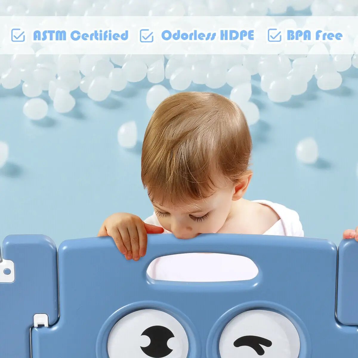 16-Panel Foldable Baby Playpen Kids Activity Centre-Blue by DirectDeals