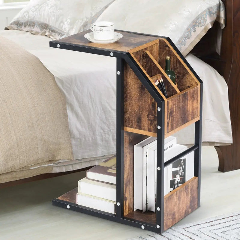 Industrial C-Shape Snack End Table with Storage Space by DirectDeals