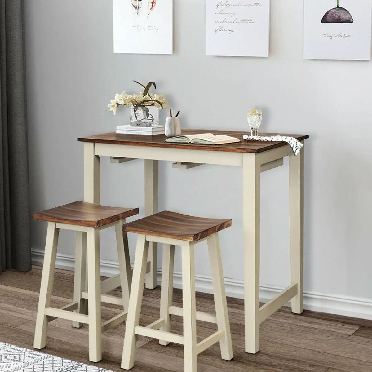 Counter Height Pub Table with 2 Saddle Bar Stools by DirectDeals