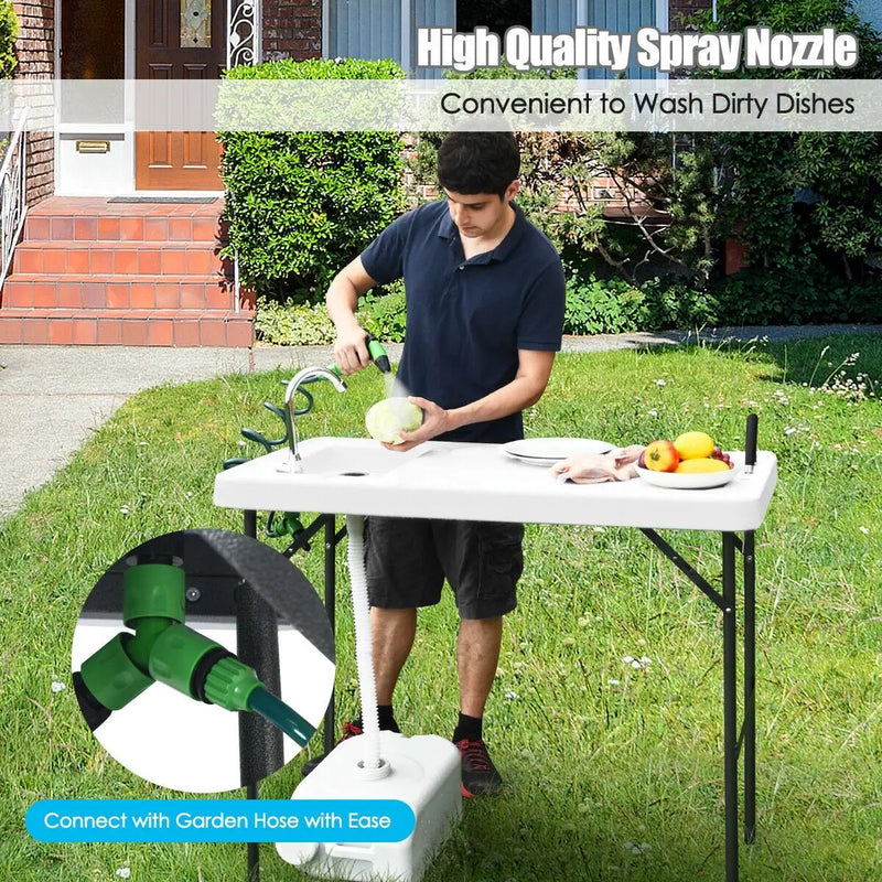 Folding Cleaning Sink Faucet Cutting Camping Table with Sprayer by DirectDeals