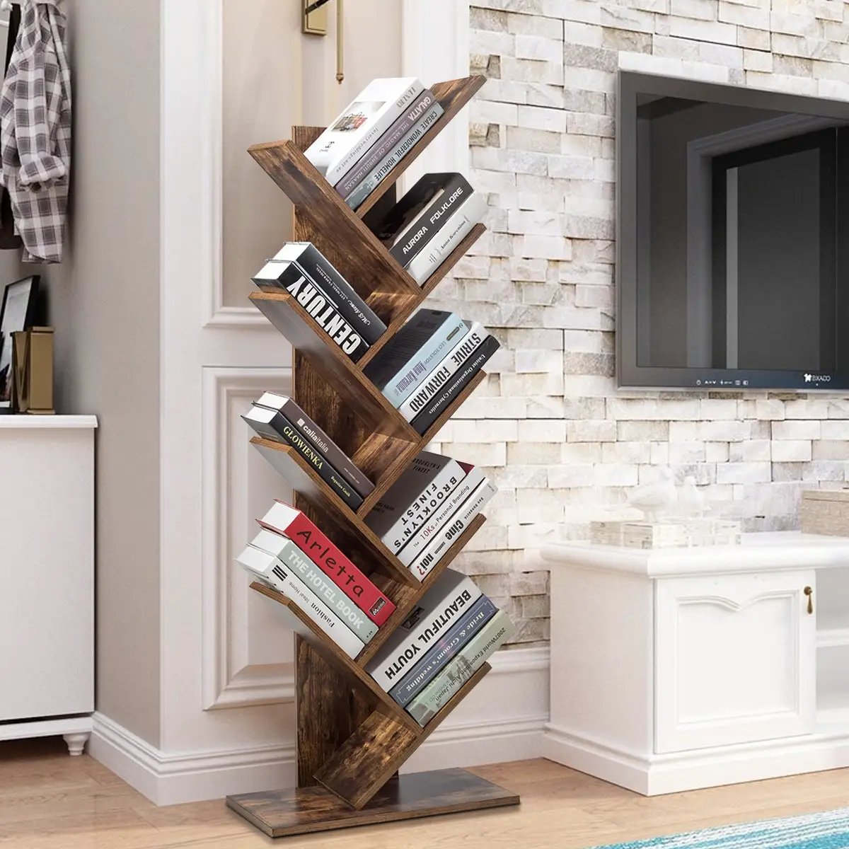 8-Tier Free Standing Tree Bookshelf-Coffee by DirectDeals