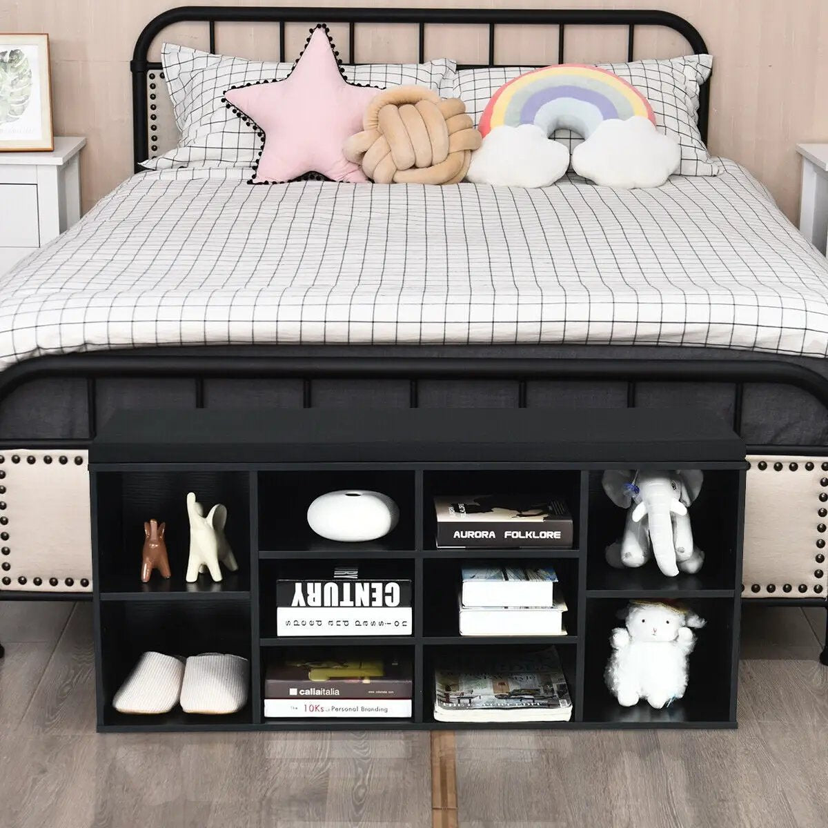 10-Cube Organizer Shoe Storage Bench with Cushion for Entryway, photo 6 of 11