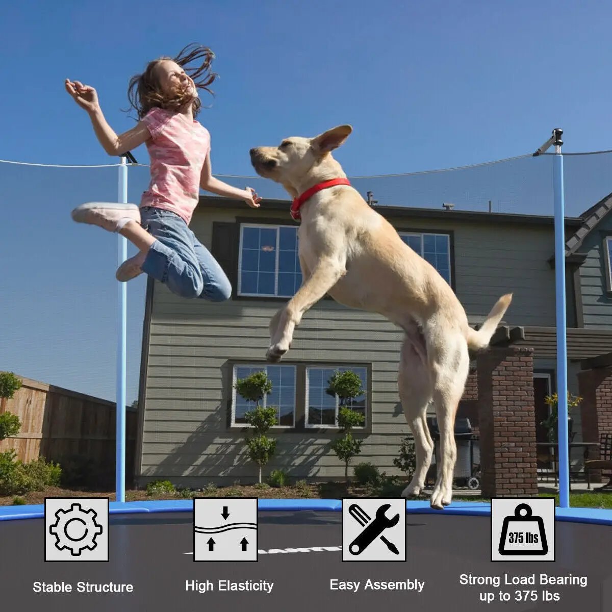 15 Feet Outdoor Bounce Trampoline with Safety Enclosure Net by DirectDeals