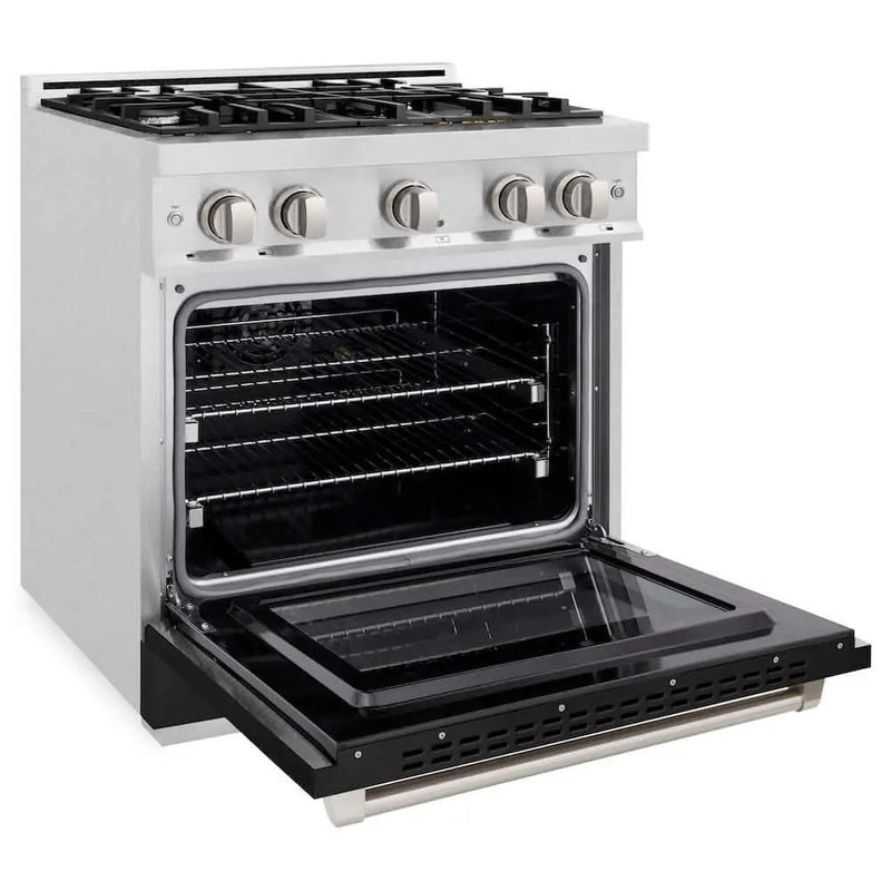 ZLINE 30" Select Dual Fuel Range Gas Cooktop Electric Convection Oven DuraSnow® Stainless Steel Black Matte Door HDRS-BLM-30 by Farmhouse Kitchen and Bath