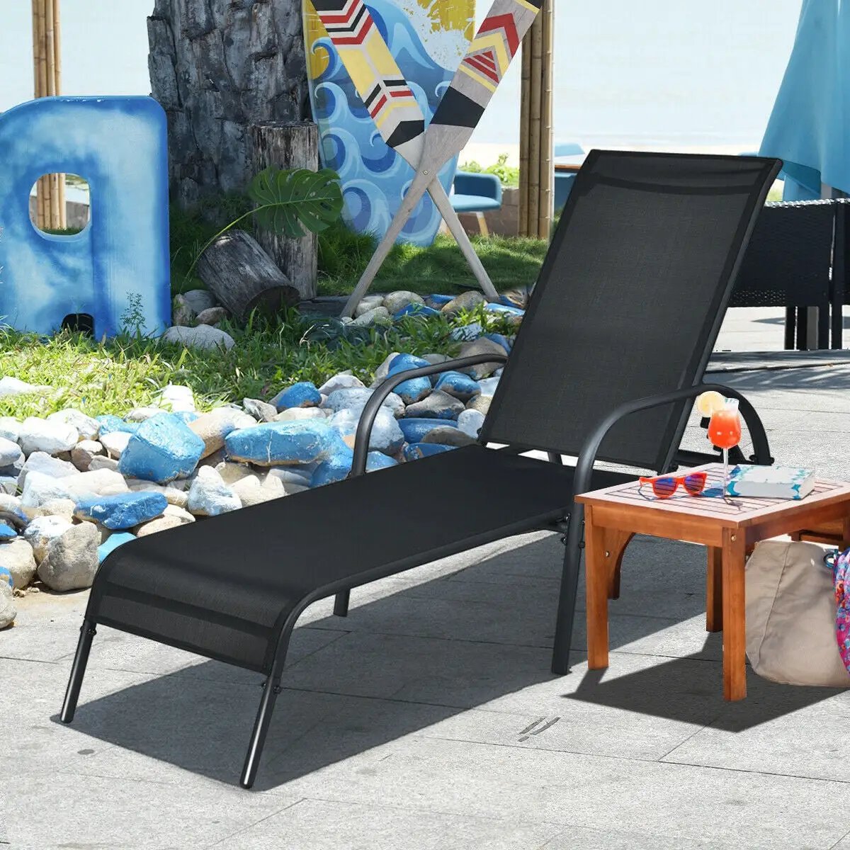 Adjustable Patio Chaise Folding Lounge Chair with Backrest by DirectDeals