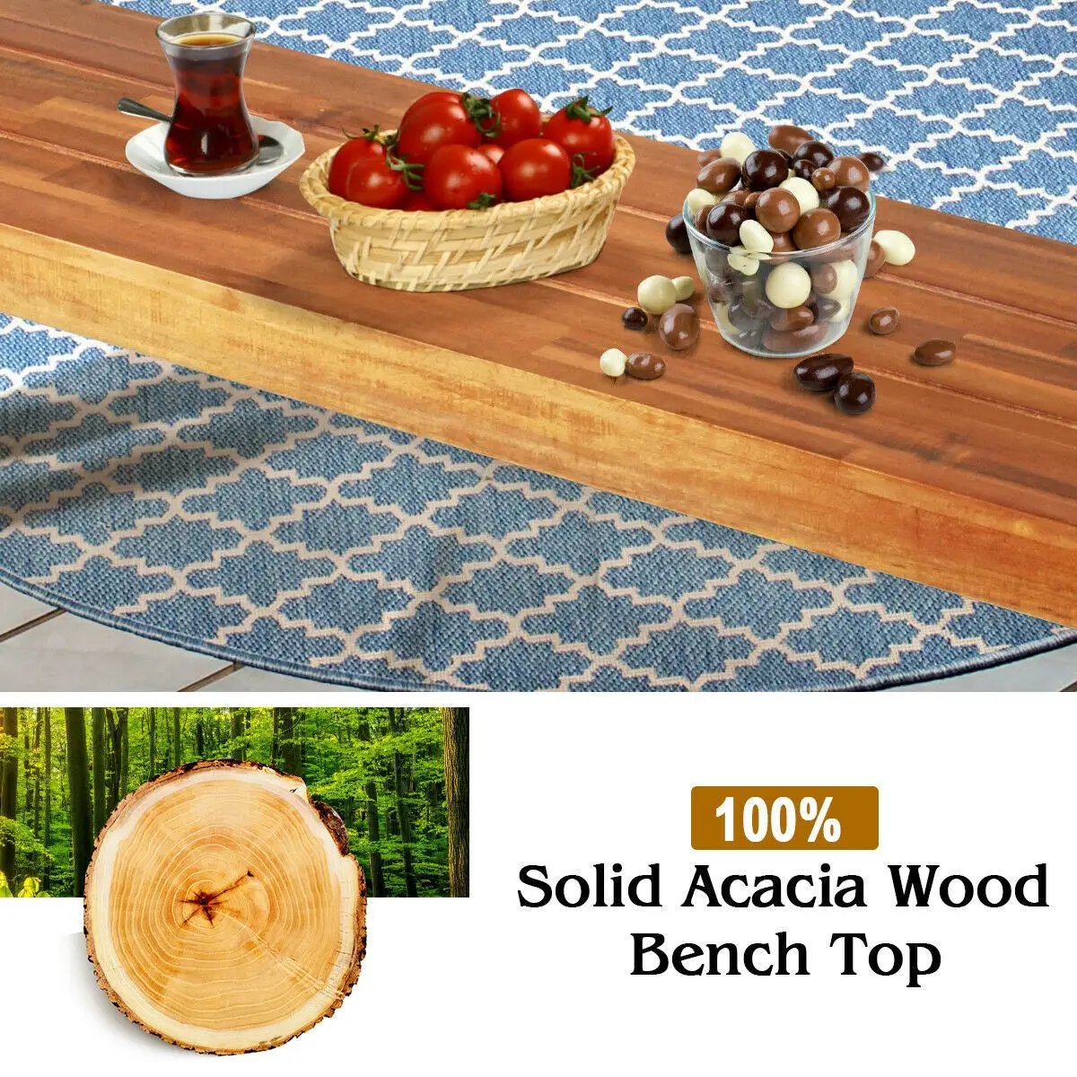 Set of 2 Patio Acacia Wood Dining Benches by DirectDeals