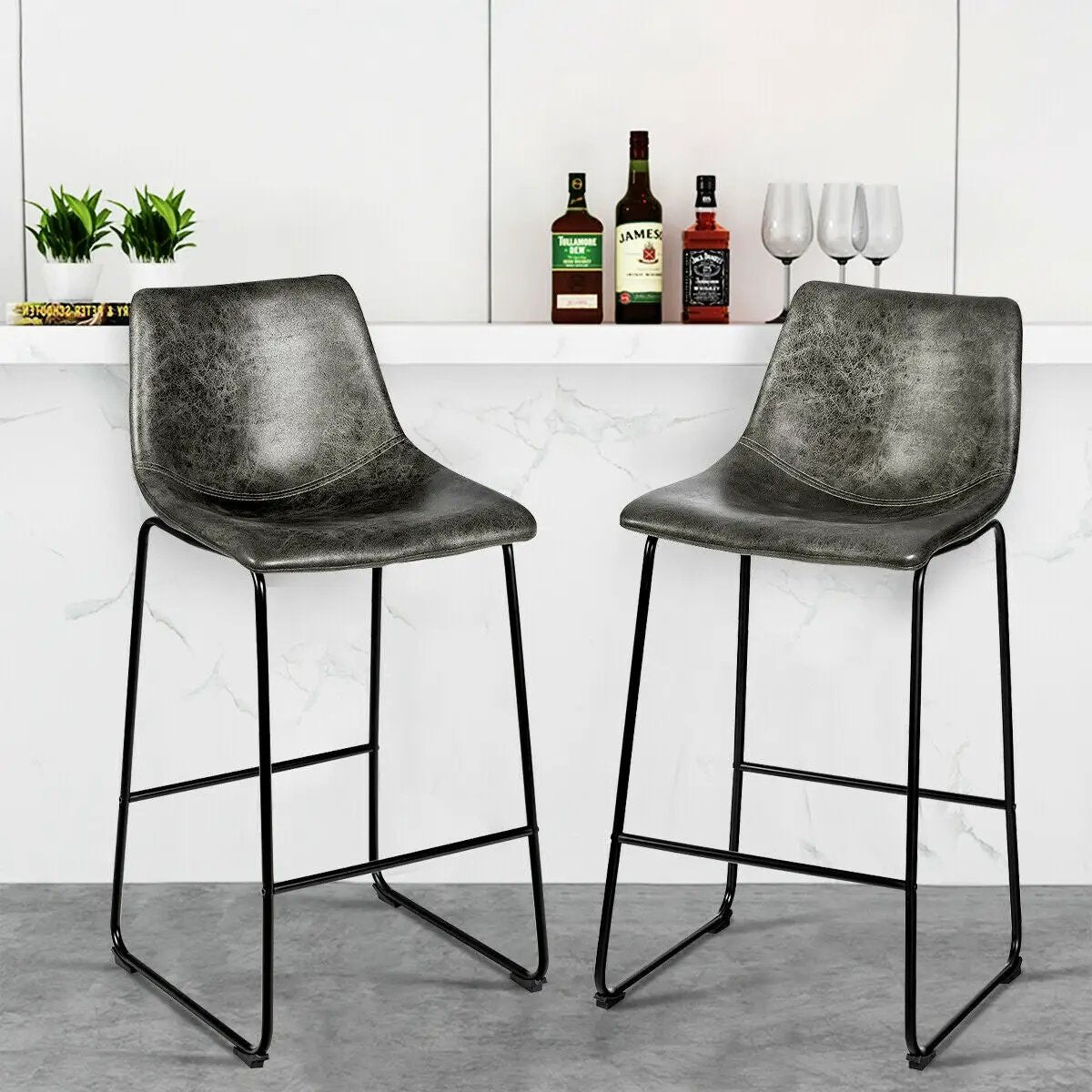 Set of 2 Bar Stool Faux Suede Upholstered Chairs, photo 2 of 16