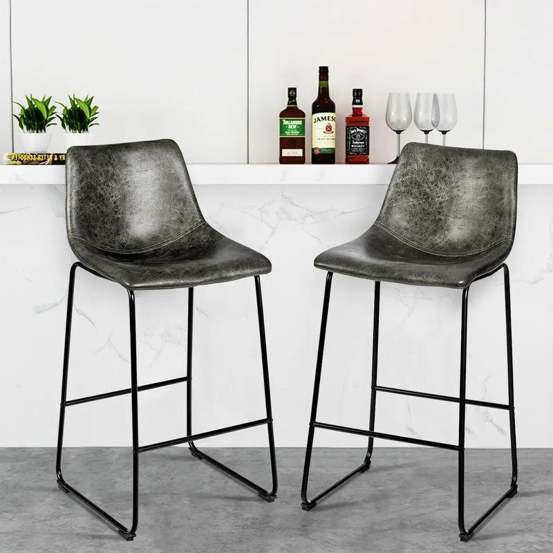 Set of 2 Bar Stool Faux Suede Upholstered Chairs by DirectDeals