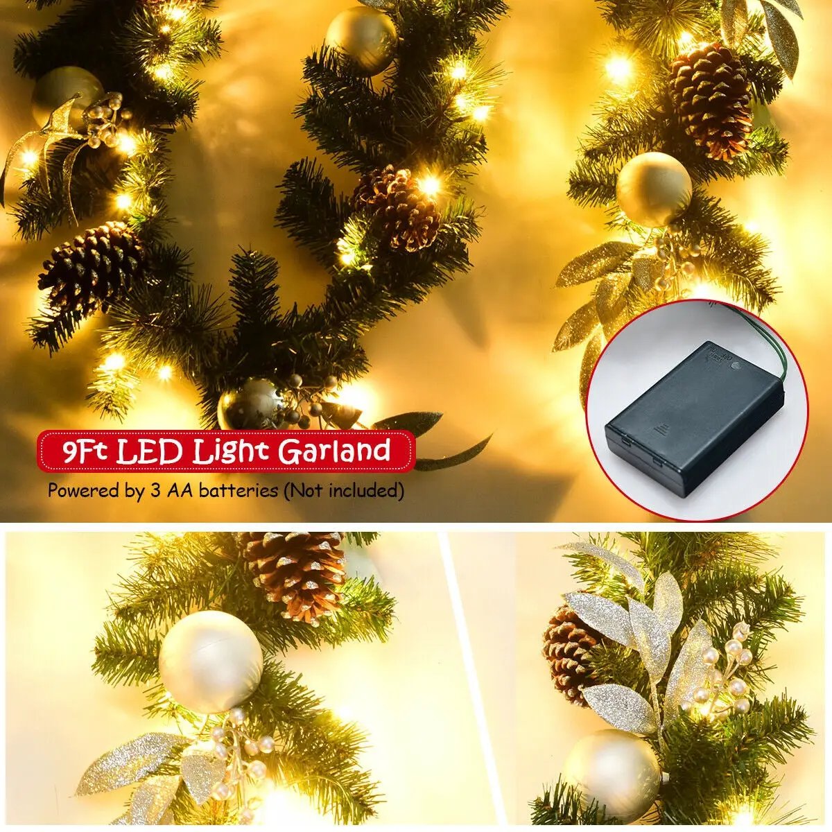 9 Feet Pre-Lit Artificial Christmas Garland with LED Lights by DirectDeals