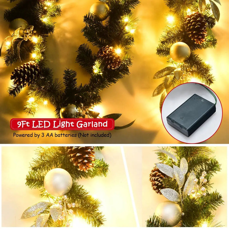 9 Feet Pre-Lit Artificial Christmas Garland with LED Lights by DirectDeals