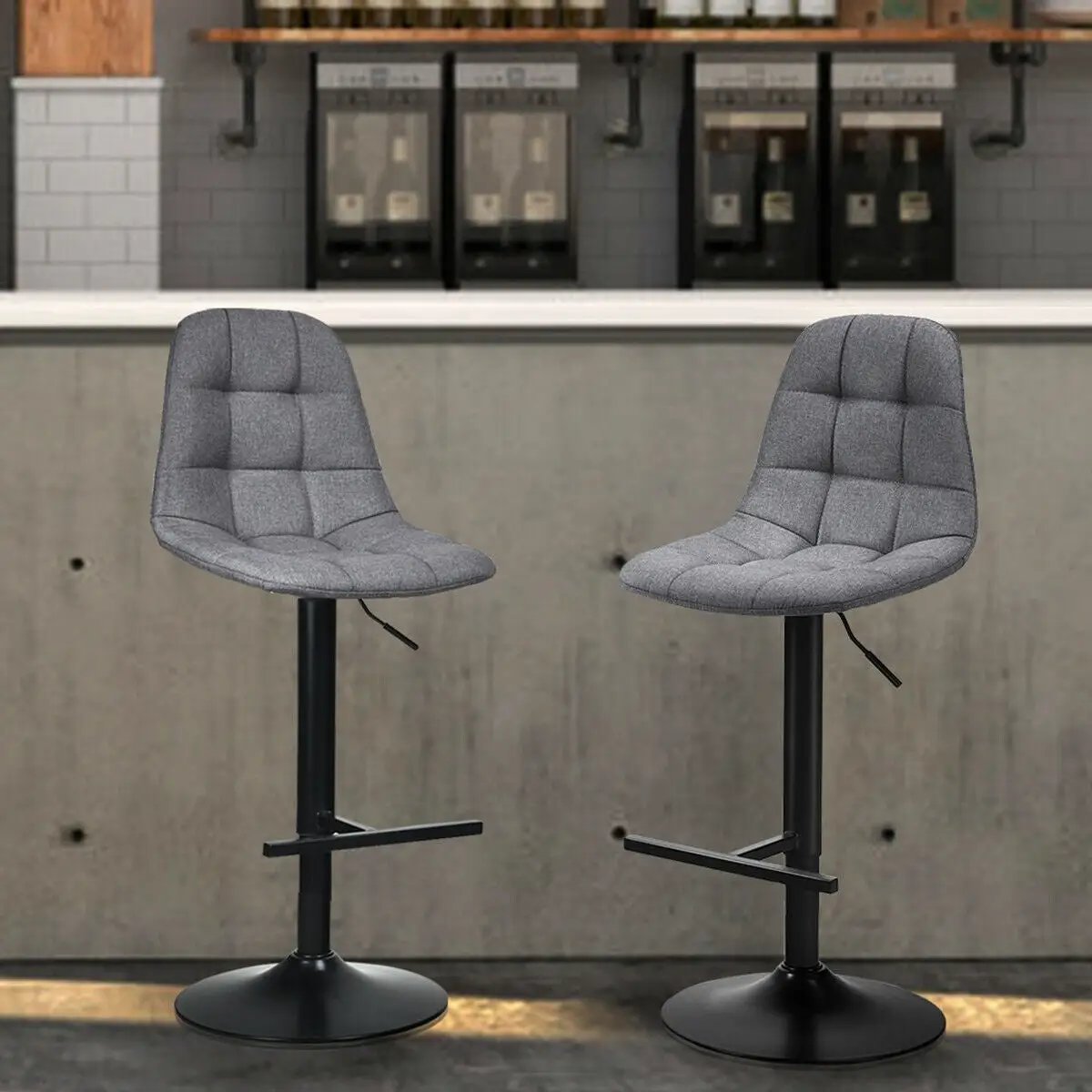 2 Pieces Adjustable Bar Stools Swivel Counter Height Linen Chairs-Brown by DirectDeals
