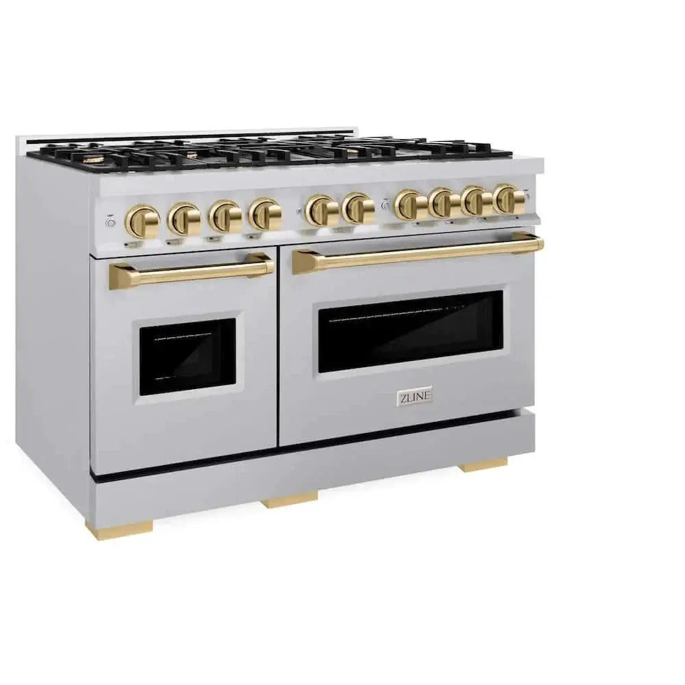 ZLINE 48" Classic Gas Range, Convection Gas Oven Stainless Steel, Gold CGRZ-48-G by Farmhouse Kitchen and Bath